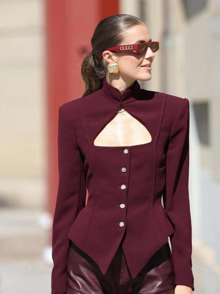 Blusa de Cuello Alto Manga Larga Burgundy - Elegancia Sofisticada